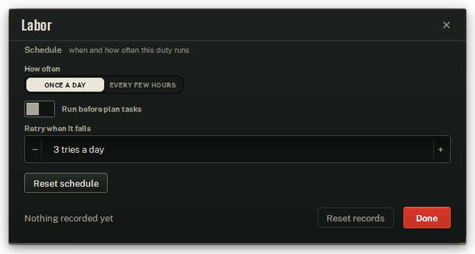 Labor’s settings window, on its Schedule.