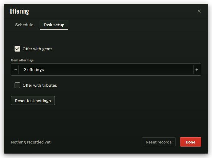 The Offering settings, on its duty’s Task setup tab.