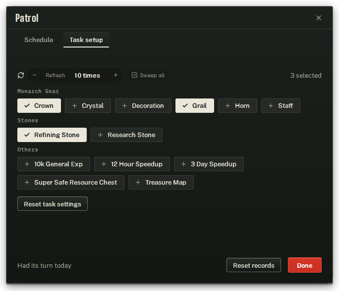 The same window on its Task setup tab — the backing task’s own options.