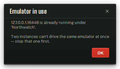 The Emulator in use notice.