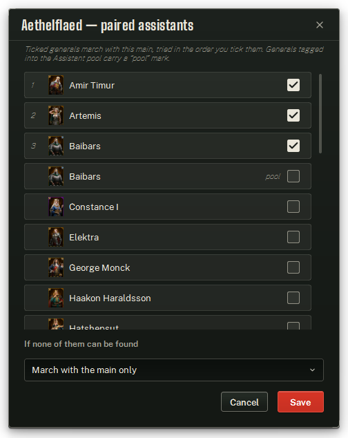 Pairing assistants with one Main, and the fallback for when none can be found.
