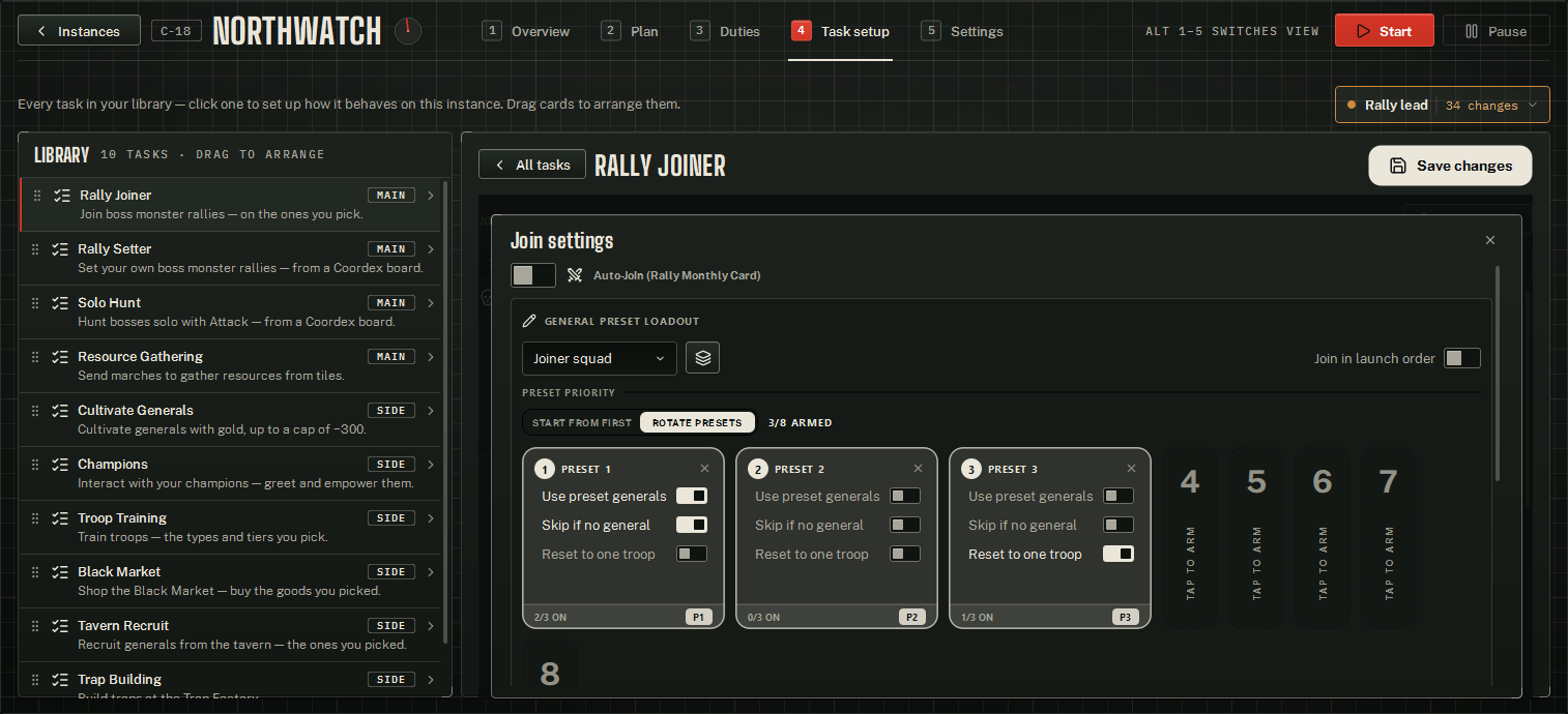 The Join settings sheet: Auto-Join, then the general preset loadout.